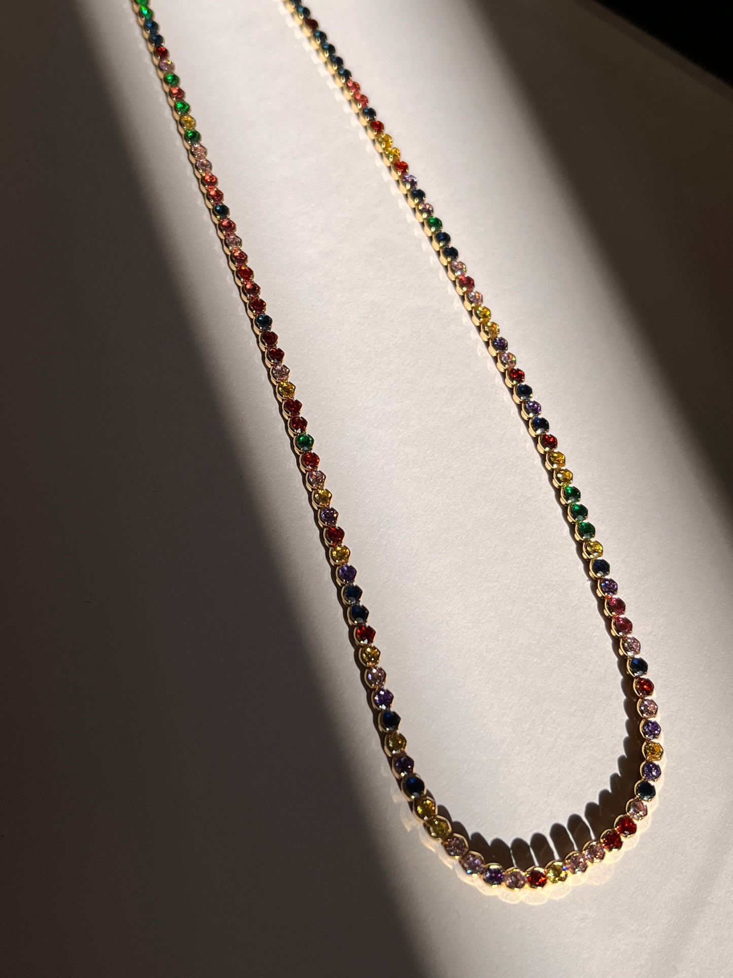 Rainbow Pave Tennis Necklace