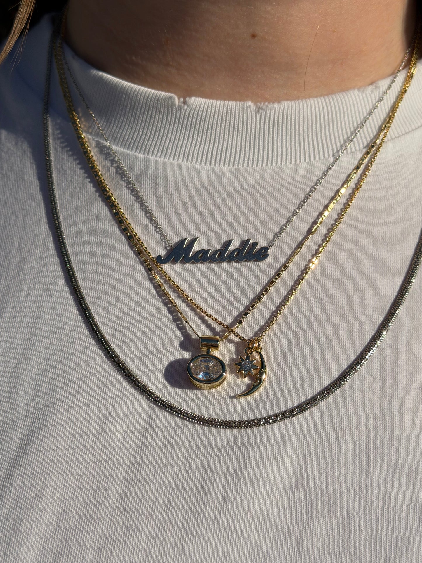 Bezel Set Oval Necklace